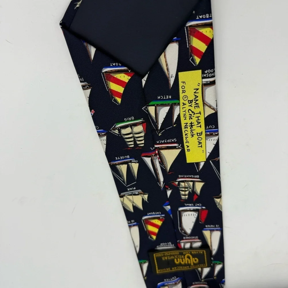 Alynn Neckwear “Name That Boat” Tie Eric Holch Silk Necktie Sailboats navy blue